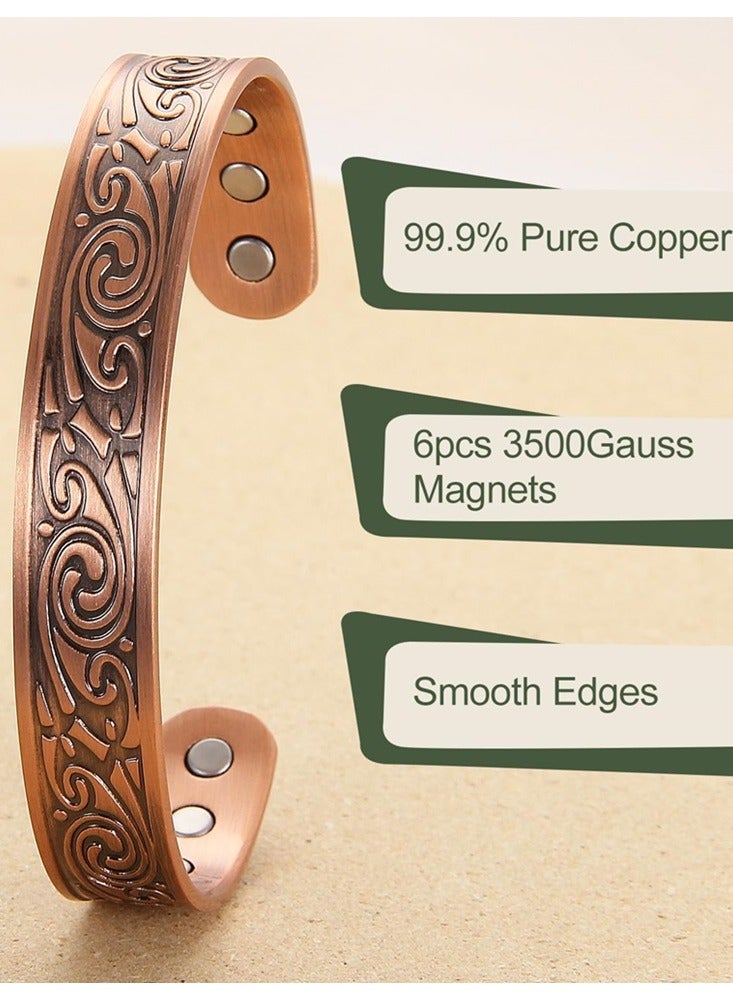 Pure Copper Adjustable Cuff Bracelet with Classic Spiral Pattern and Magnets - Image 2