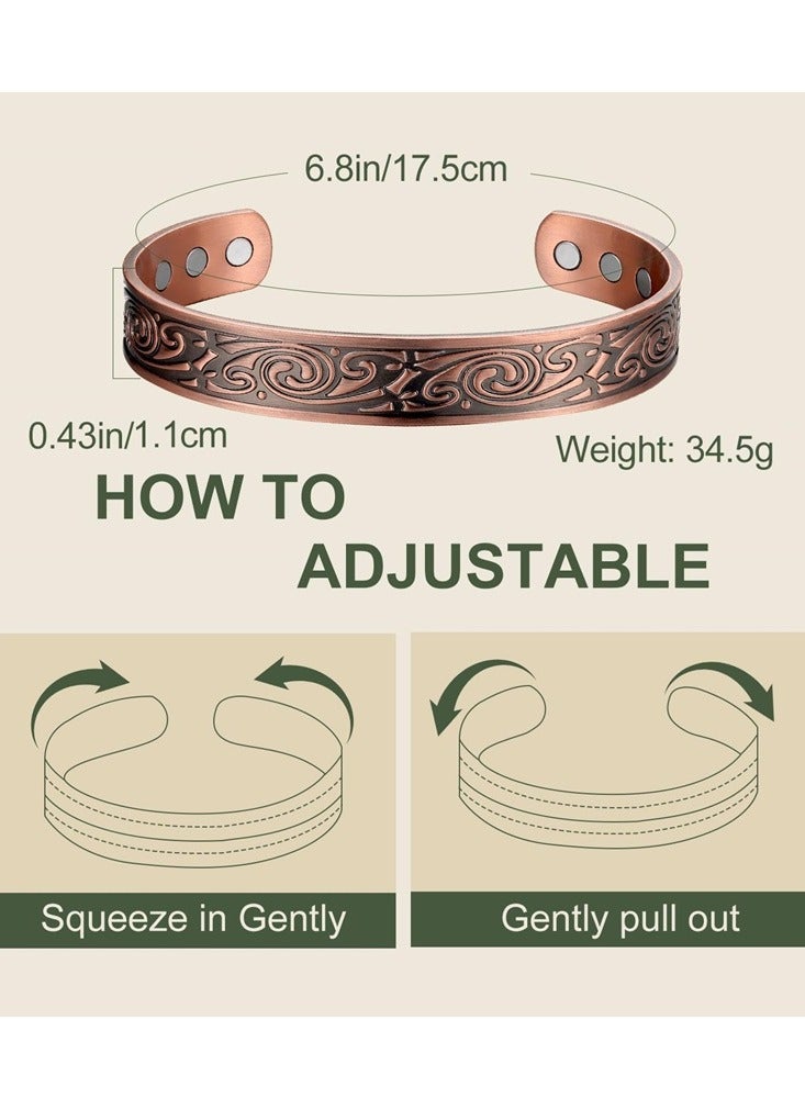 Pure Copper Adjustable Cuff Bracelet with Classic Spiral Pattern and Magnets - Image 3
