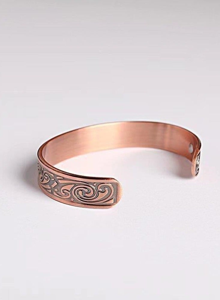 Pure Copper Adjustable Cuff Bracelet with Classic Spiral Pattern and Magnets - Image 4