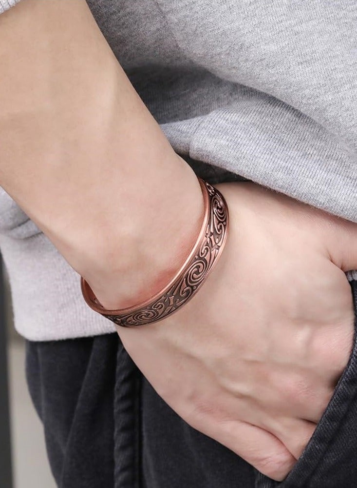 Pure Copper Adjustable Cuff Bracelet with Classic Spiral Pattern and Magnets - Image 5