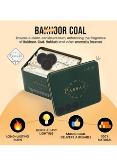 Passage Premium Charcoal Quick Lighting Large Briquets | Metal Box | 54 Pieces | SIZE 40 MM | BURNING TIME 60 MINUTE | Odourless  | Longer Burning | Best For Large Areas ,Majlis  - Image 4