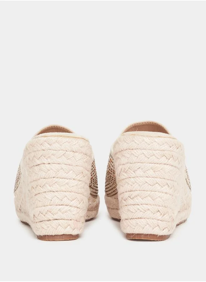 Styli Embellished Strap Espadrille Wedge Sandals