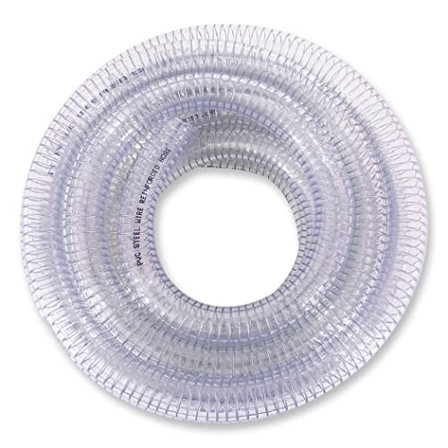 DAVCO 1/2" ID x 10 ft PVC Reinforced Tubing With Spiral Steel Wire, High Pressure Flexible Vinyl Hose Heavy Duty Clear Suction Tube,Non-Toxic, Vacuum Dust Collection Pipe - Image 1