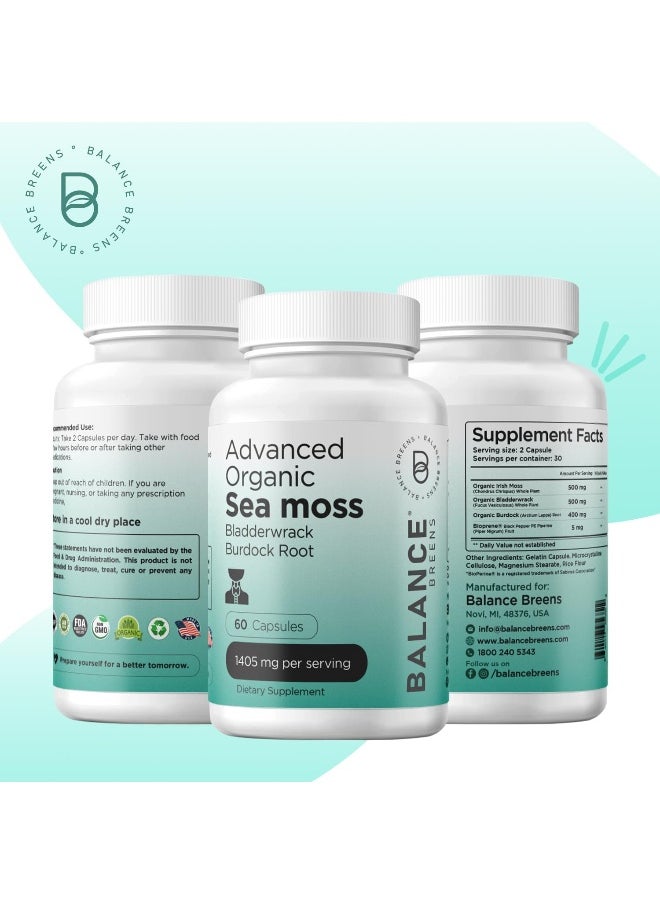 Balancebreens - Balancebreens Organic Irish Sea Moss Capsules - 60 Pure SeaMoss, Bladderwrack & Burdock Root Supplement, Immune Booster, Digestive Gut Health, Healthy Skin Detox and Joints Support - Image 1