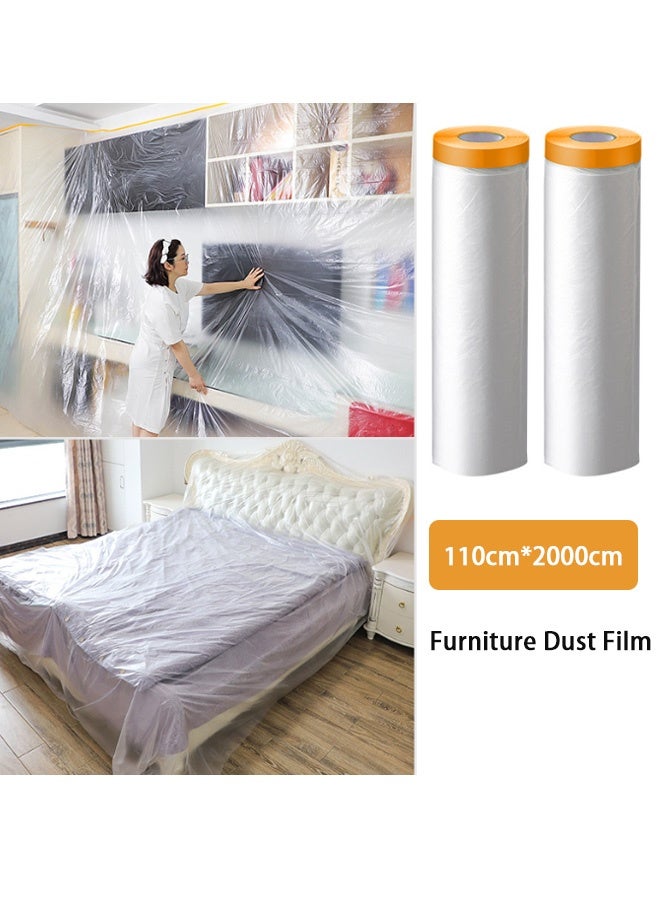GMORO 1.1m x 20m 2Roll Extra Wide Plastic Furniture Cover Roll with Adhesive Tape - Clear Masking Film for Sofa, Painting & Moving Protection - Waterproof & Dustproof Reusable Furniture Dust Cover Roll - Image 1