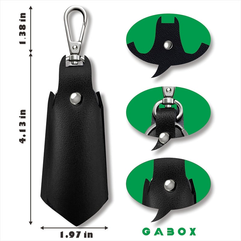 GABOX Black Bat Leather Keychain Car Key Fob EDC Key Chain Case Accessories with Key Ring Clip, Snap Closure, for Men Women Boyfriend Gifts - Image 5