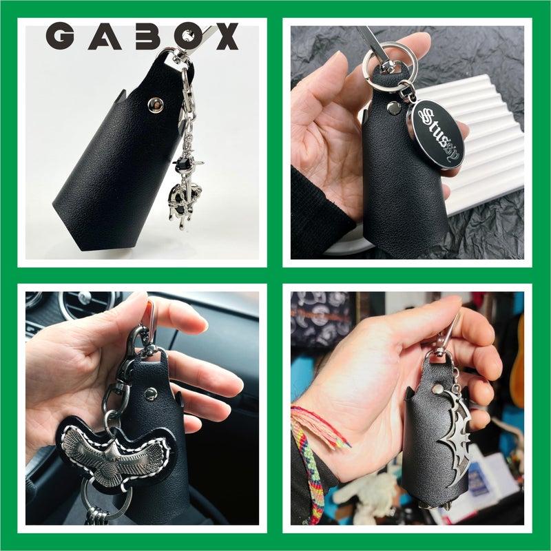 GABOX Black Bat Leather Keychain Car Key Fob EDC Key Chain Case Accessories with Key Ring Clip, Snap Closure, for Men Women Boyfriend Gifts - Image 2