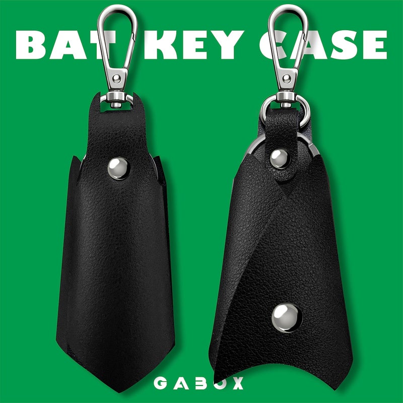 GABOX Black Bat Leather Keychain Car Key Fob EDC Key Chain Case Accessories with Key Ring Clip, Snap Closure, for Men Women Boyfriend Gifts - Image 4
