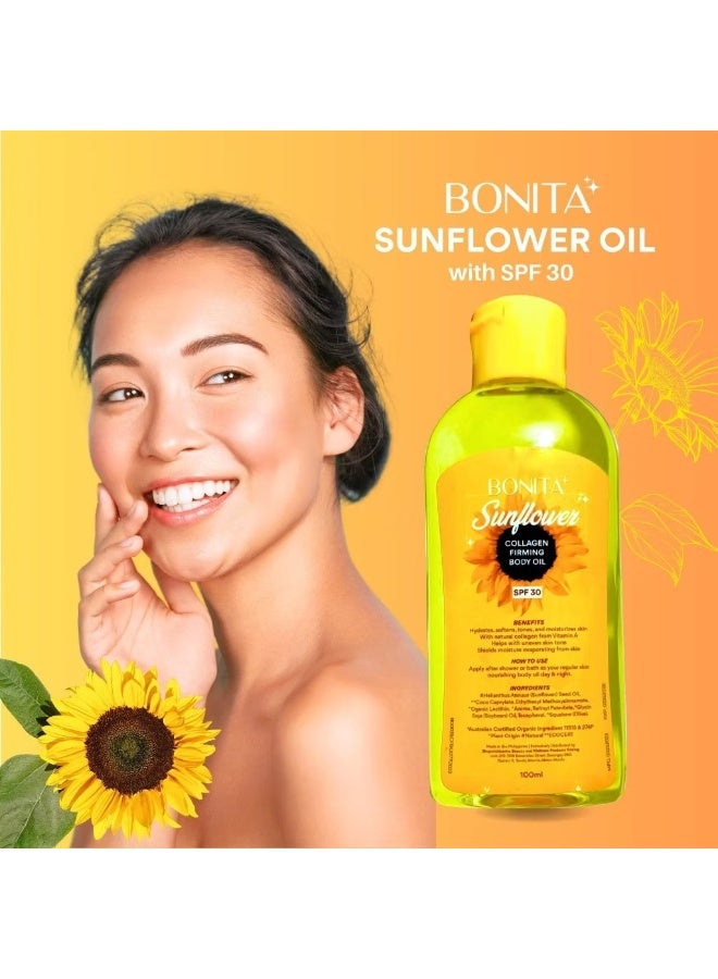 Bonita Sunflower Collagen Firming Body Oil SPF 30 100 ml Moisturizing Skin Tightening Body Oil Sun Protection Nourishing Glow Skin Care - Image 3