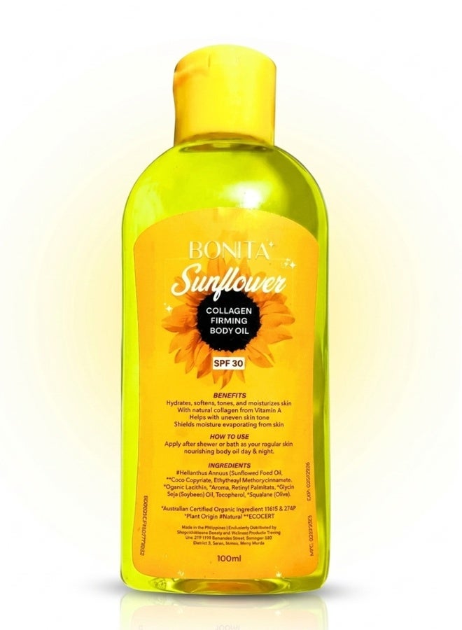 Bonita Sunflower Collagen Firming Body Oil SPF 30 100 ml Moisturizing Skin Tightening Body Oil Sun Protection Nourishing Glow Skin Care - Image 1