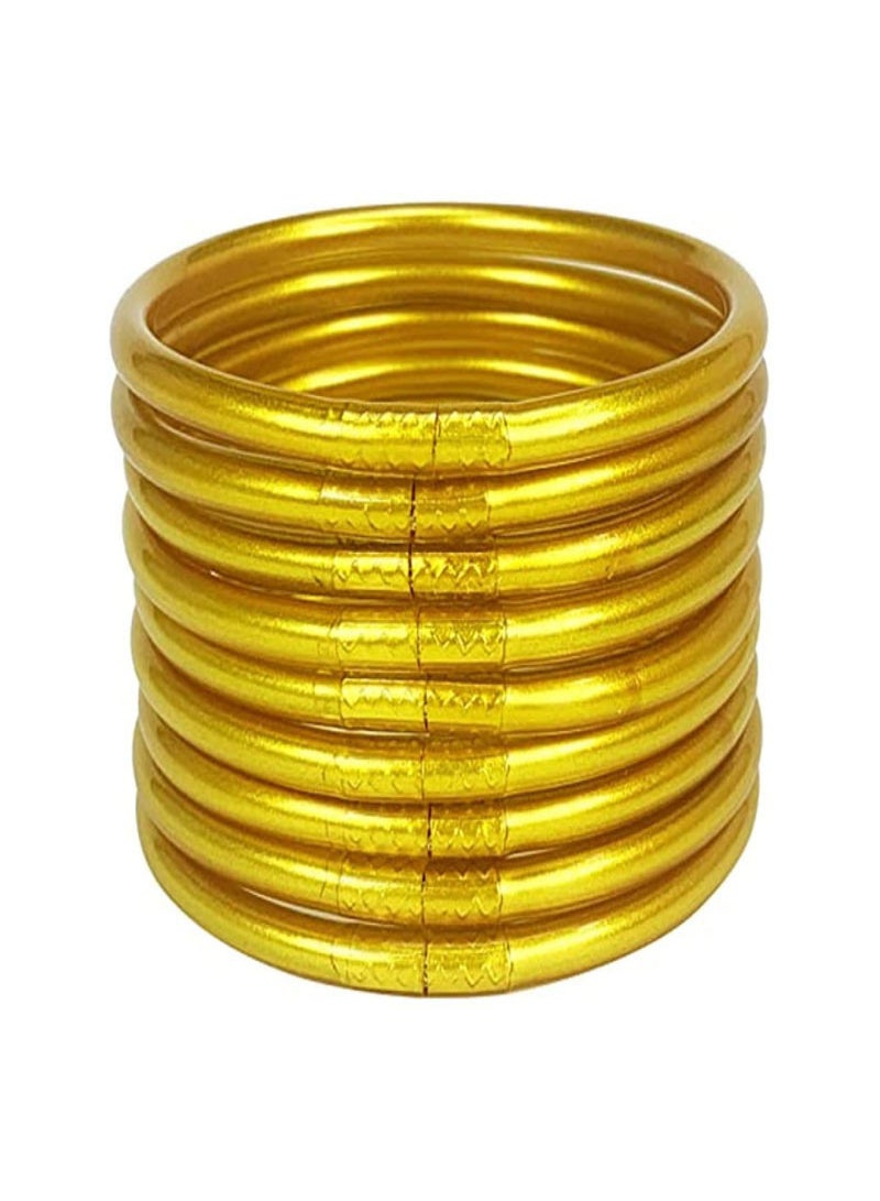 2023 PVC Silicone Tube Gold Foil Color Bracelets Jelly bangles Bracelet cross-border set of 9 Gold - Image 1