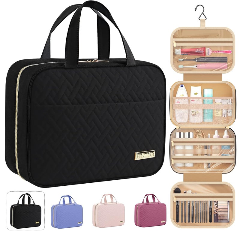 HOTOR HOTOR Travel Toiletry Bag - Toiletry Bag w/Hanging Hook - Spacious Toiletry Bag for Women & Men, Makeup Bag/Big Comparment, Waterproof for Travel Accessories, Travel Essentials, Medium, Black 