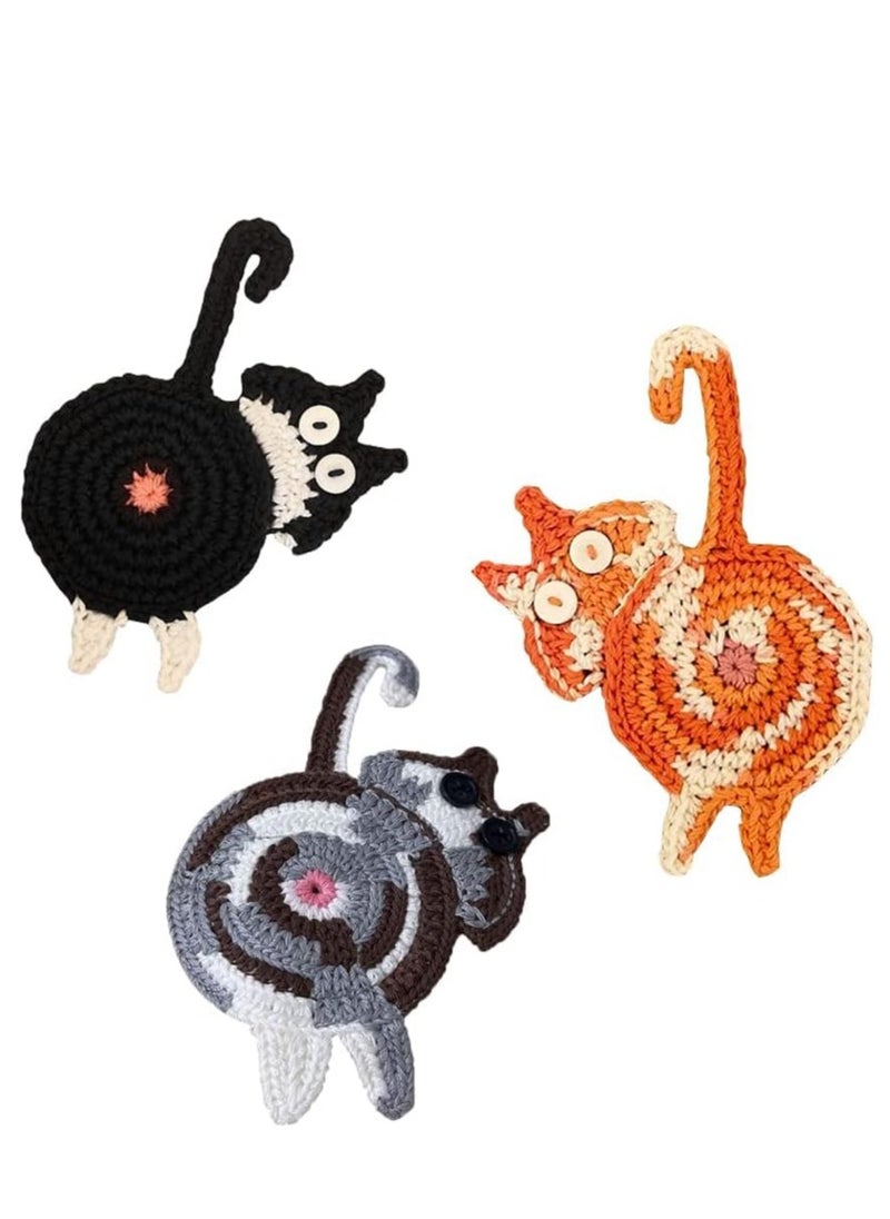 spa luxetique Drink Coaster | Cat Gifts for Cat Lovers,Fun Woven Creative Coasters,Cute Coffee Coaster for Home Decor Tabletop Protection Suitable for Kinds Cups (3PC)  - Image 1