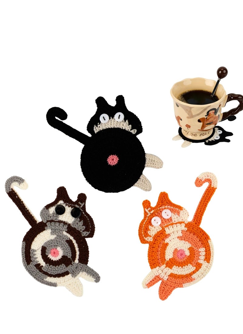 spa luxetique Drink Coaster | Cat Gifts for Cat Lovers,Fun Woven Creative Coasters,Cute Coffee Coaster for Home Decor Tabletop Protection Suitable for Kinds Cups (3PC)  - Image 2