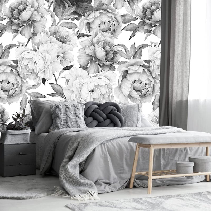 MFWFM Gray Peonies Wallpaper Watercolor Floral Mural Wallpaper for NurseryNot Peel n Stick - Image 2