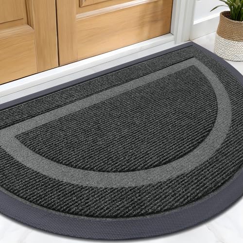 OLANLY Half Circle Door Mat Indoor Outdoor Entrance Welcome Waterproof AllSeason AllWeather Doormat Sturdy Natural Rubber Low Profile Easy Clean Patio Porch Entryway Mat 295x17 Black