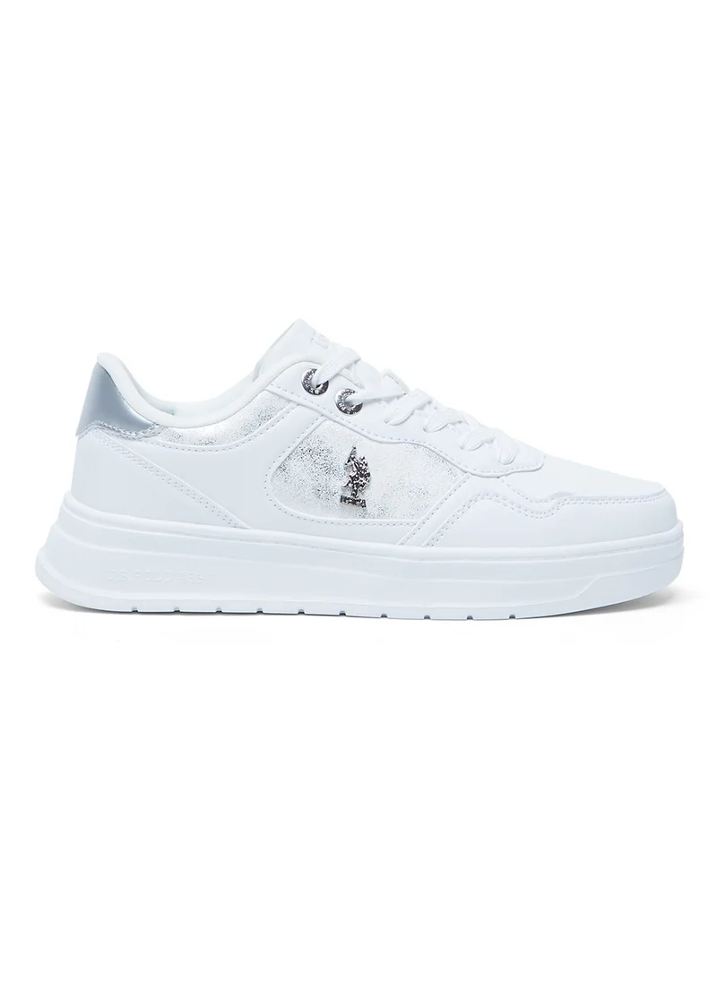 U.S. Polo Assn. Women's White Low-Top Sneakers - Lightweight with White Sole, Comfortable Casual Shoes