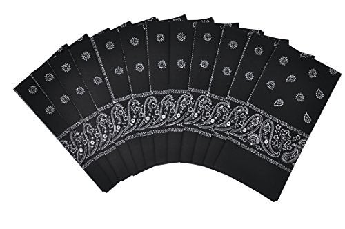 Vamqor 12pcs Bandana for women and men 100% Cotton Custom Fashion Paisley Design Multifunctional Outdoor Square Handkerchief (Black) - Image 2