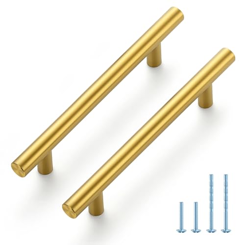 JOY DECOR 10 Pack 6 Inch Cabinet Pulls Kitchen Cabinet Handles with 334 Inch Hole Center Brushed Brass Cabinet Hardware Stainless Steel Kitchen Drawer Pulls for Cabinets Cupboard 96mm Hole Centers - Image 1