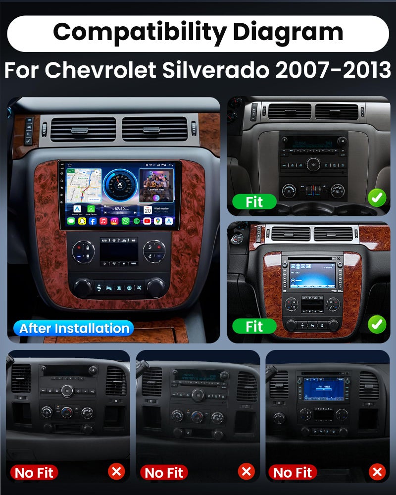 Fortdows Car Radio for Chevy Silverado Tahoe Suburban GMC Yukon Sierra 2007-2013: 9" IPS Touch Screen Stereo Build-in GPS Wireless CarPlay/Wired Android Auto Backup Camera/DSP/SWC 5G WiFi FM - Image 2