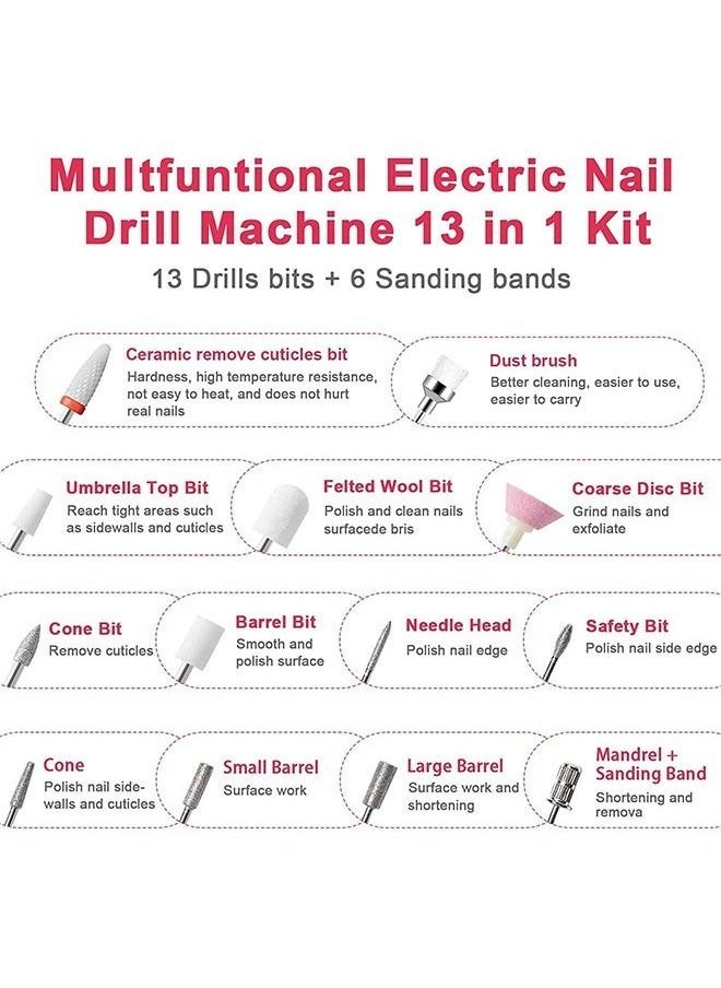DMG TECH - Electric Nail Drill, DMG Electrical Nail File Kit Portable Professional for Acrylic, Gel Nails,13 in 1 Cordless Electric Manicure Pedicure Set Polishing Shape Tools Design for Home Salon Use - Image 1