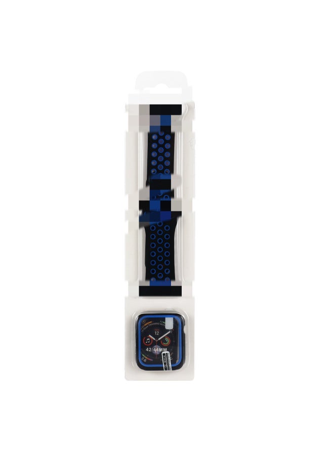 Suitable For Apple Nike Two-color Silicone Watch Band Set For Apple Watch7/SE/6/5/4321 Sport-Color:Black Blue-Exterior Dimension:42mm