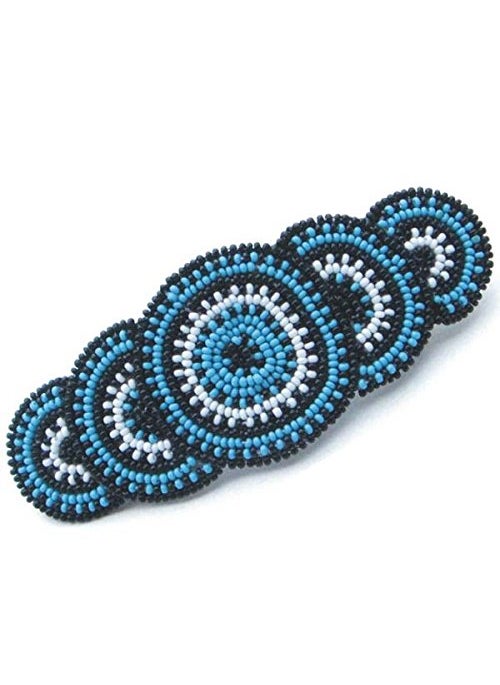La vivia Handmade Beaded Indian Jewelery Hair Barrette for WomensSeed Beaded Native American Style Blue Black White Beaded Hair Clip Z29SB4 