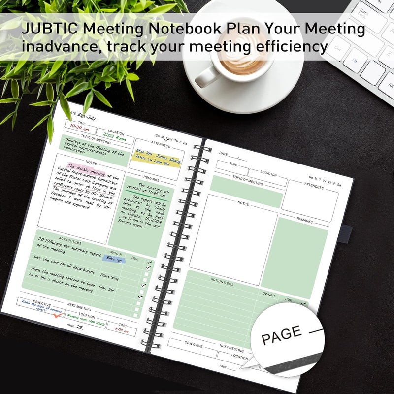 JUBTIC Meeting Notebook for Work with Action Items,Work Notebooks for Note Taking And Agenda Organizer, The Perfect Office Planner Supplies for Women & Men to Manage Project Business(7”x10”), Black - Image 3