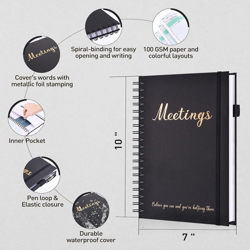 JUBTIC Meeting Notebook for Work with Action Items,Work Notebooks for Note Taking And Agenda Organizer, The Perfect Office Planner Supplies for Women & Men to Manage Project Business(7”x10”), Black - Image 5