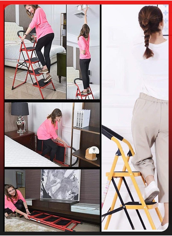 Toshionics Household Folding Multi-Function 4 Steps Telescopic Portable  Step Steel Ladder Stool Chair with Wide Anti Slip Pedalfor Adults Home Kitchen Garden Office Warehouse  - Image 4