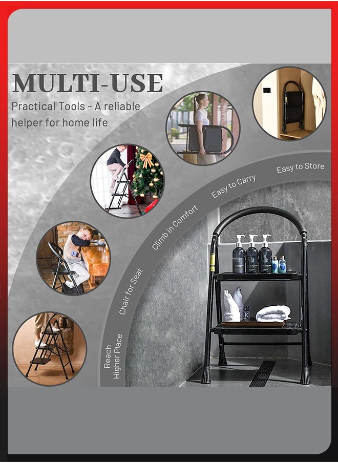 Toshionics Household Folding Multi-Function 4 Steps Telescopic Portable  Step Steel Ladder Stool Chair with Wide Anti Slip Pedalfor Adults Home Kitchen Garden Office Warehouse  - Image 2