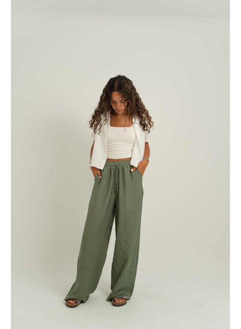 Alsace Women’S Linen Pants – Green - Image 2