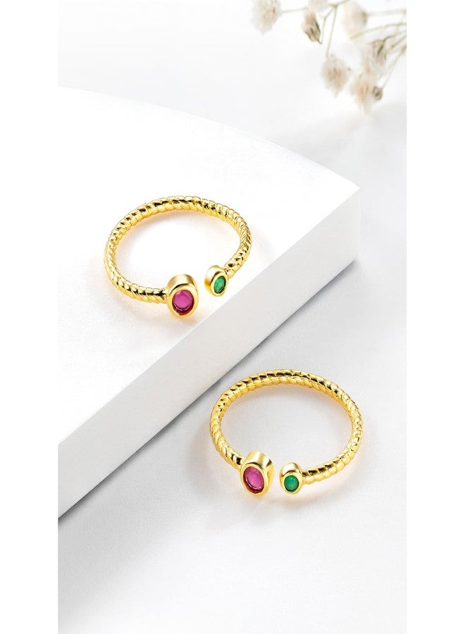 Peora Gold Plated Rani Pink Green Cubic Zirconia Studded Fancy Toe Ring Adjustable Bichiya Fashion Stylish Jewellery for Women - Image 2