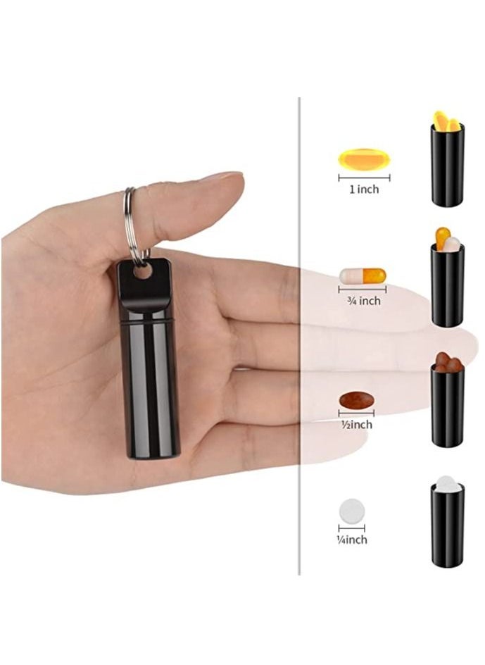 Generic Small Portable Pill Box Keychain 3 Pack Aluminum Alloy Mini Pill Organizer Case Container for Purse Waterproof Metal Pill Holder Medicine Bottle for Outdoor Camping Travel (Black+Silver+Red)  - Image 4