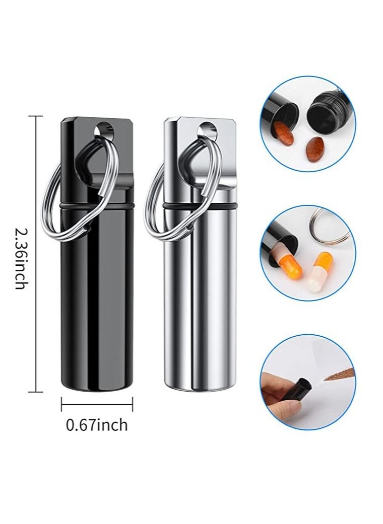Generic Small Portable Pill Box Keychain 3 Pack Aluminum Alloy Mini Pill Organizer Case Container for Purse Waterproof Metal Pill Holder Medicine Bottle for Outdoor Camping Travel (Black+Silver+Red)  - Image 3