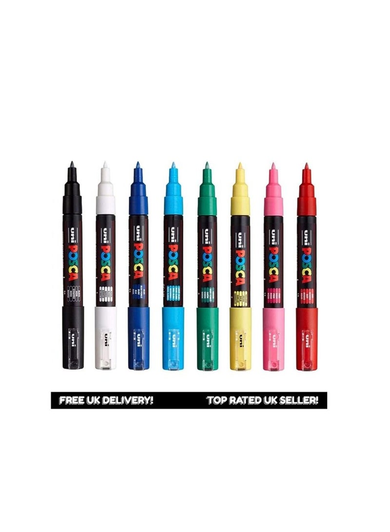 POSCA 8-Piece Bullet Shaped Paint Marker Set 0.7mm Red/Blue/pink - Image 2