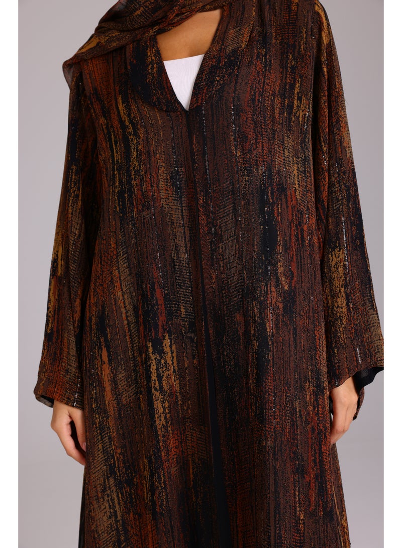 IKKXA Modern Maxi Printed Design Orange Abaya - Image 5