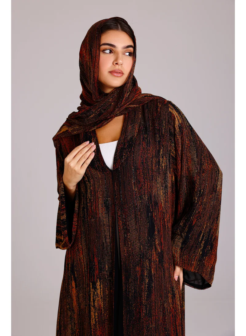 اكسا عباية عصرية قصة واسعة منقوشة برتقالي