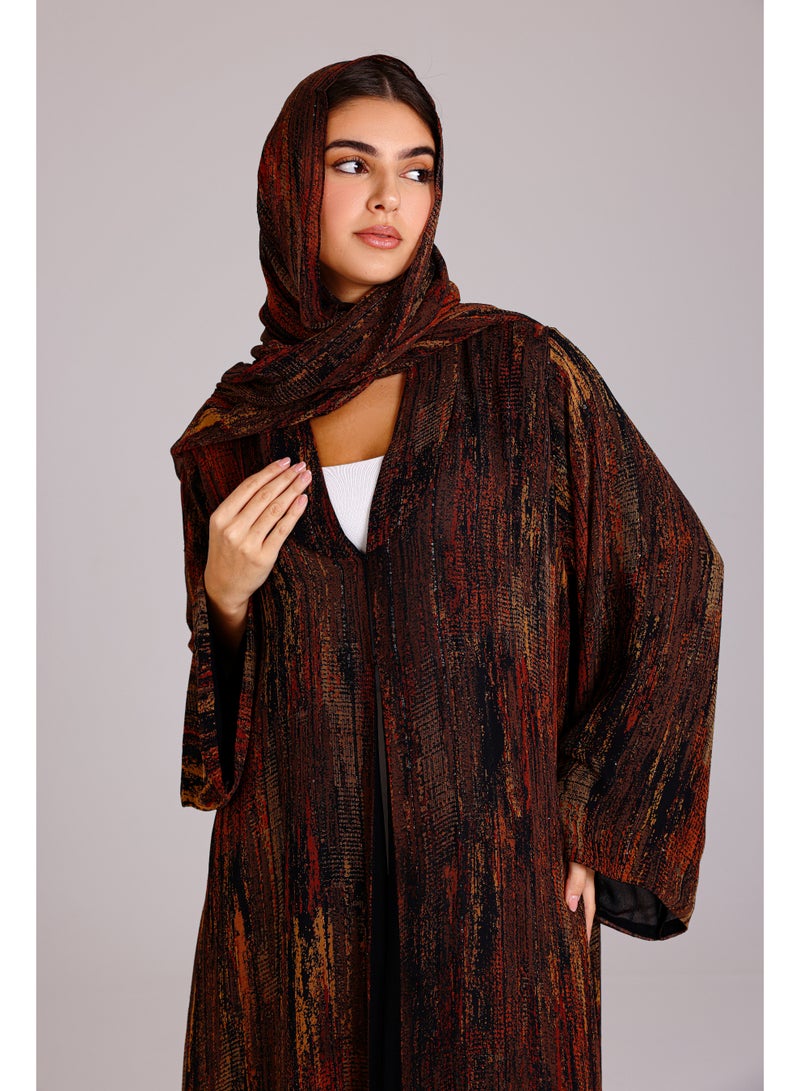 IKKXA Modern Maxi Printed Design Orange Abaya - Image 2