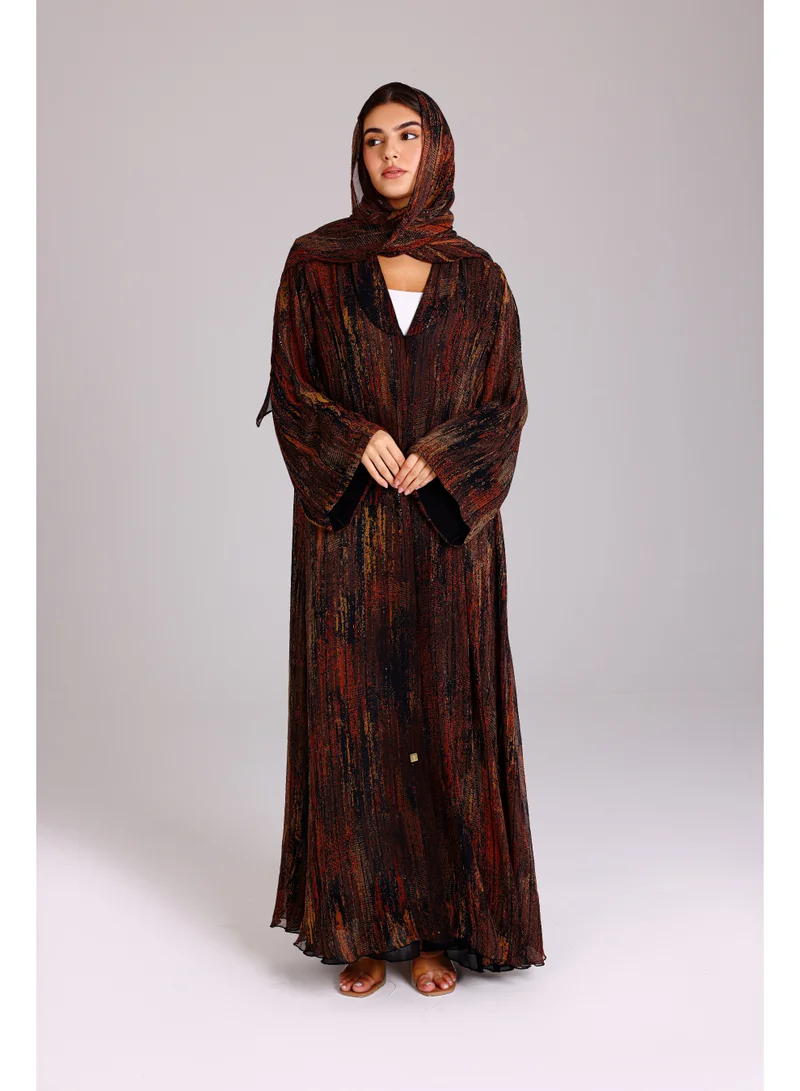 Modern Maxi Printed Design Orange Abaya