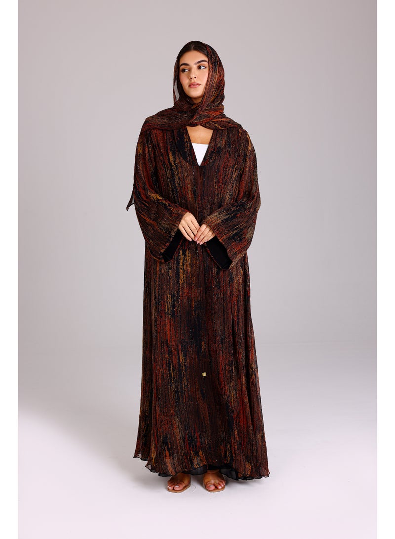 IKKXA Modern Maxi Printed Design Orange Abaya - Image 1