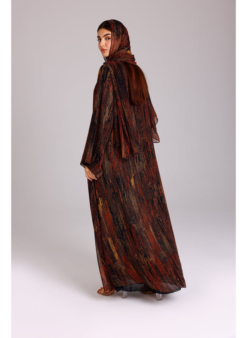 IKKXA Modern Maxi Printed Design Orange Abaya - Image 4