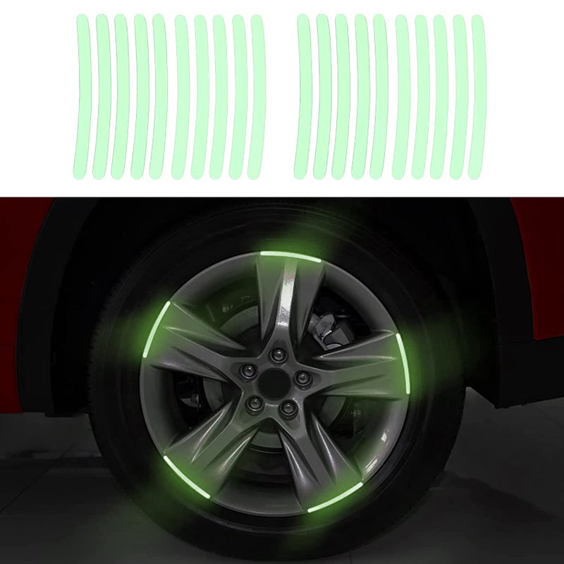 20Pcs Car Wheel Hub Reflective Sticker Rim Stripe Decal Night Safety Decoration Strip for Cars Motorcycle Luminous