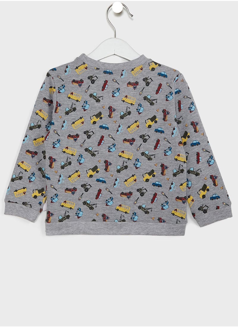 Cheekee Munkee - Kids Vehicles Print Sweatshirt - Image 1