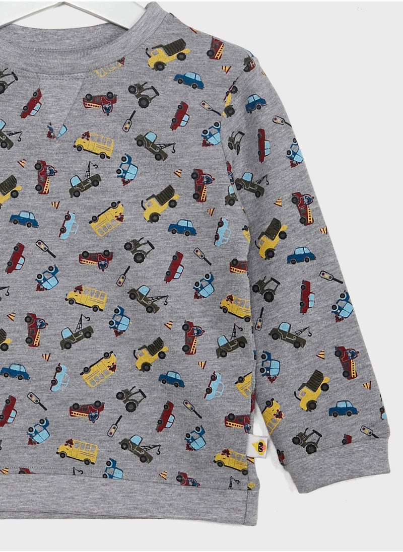Cheekee Munkee - Kids Vehicles Print Sweatshirt - Image 1