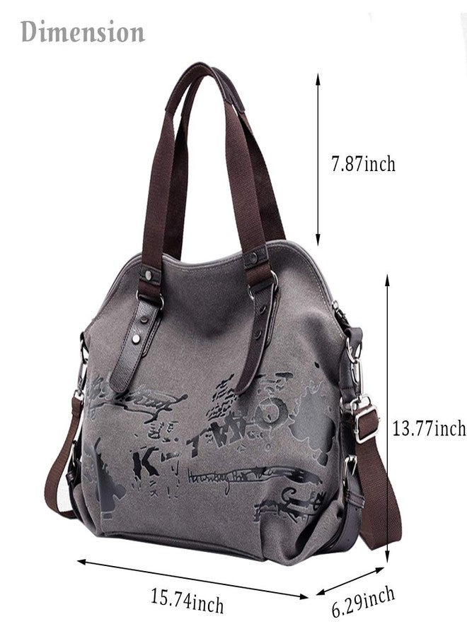 Chikencall Women Handbag Casual Vintage Hobo Canvas Daily Purse Shoulder Tote Shopper Bag, Gray, 19.68''H* 15.74''L* 6.29''W - Image 2