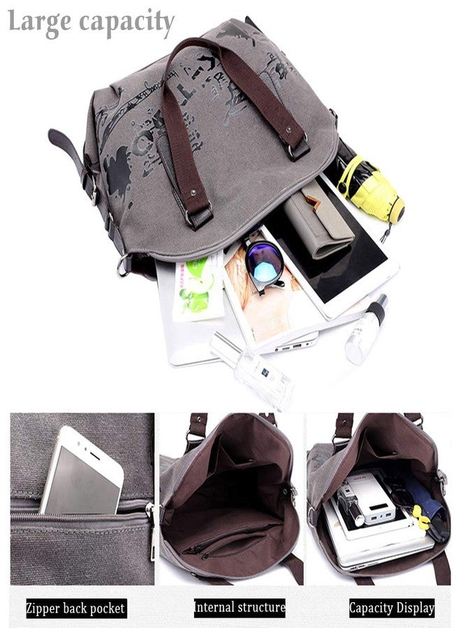 Chikencall Women Handbag Casual Vintage Hobo Canvas Daily Purse Shoulder Tote Shopper Bag, Gray, 19.68''H* 15.74''L* 6.29''W - Image 3