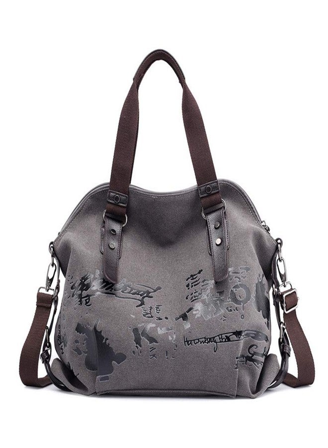Chikencall Women Handbag Casual Vintage Hobo Canvas Daily Purse Shoulder Tote Shopper Bag, Gray, 19.68''H* 15.74''L* 6.29''W - Image 1