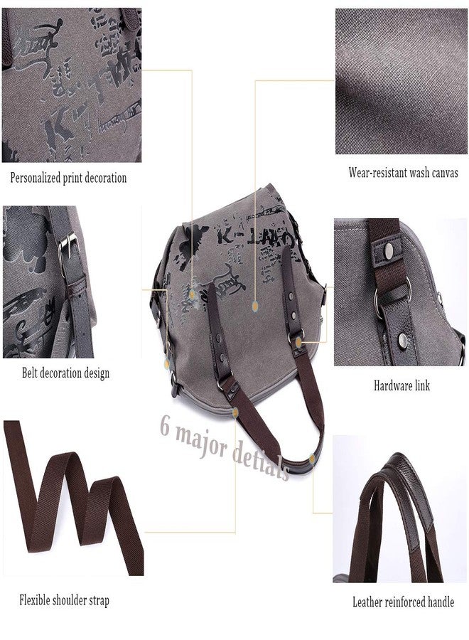Chikencall Women Handbag Casual Vintage Hobo Canvas Daily Purse Shoulder Tote Shopper Bag, Gray, 19.68''H* 15.74''L* 6.29''W - Image 5