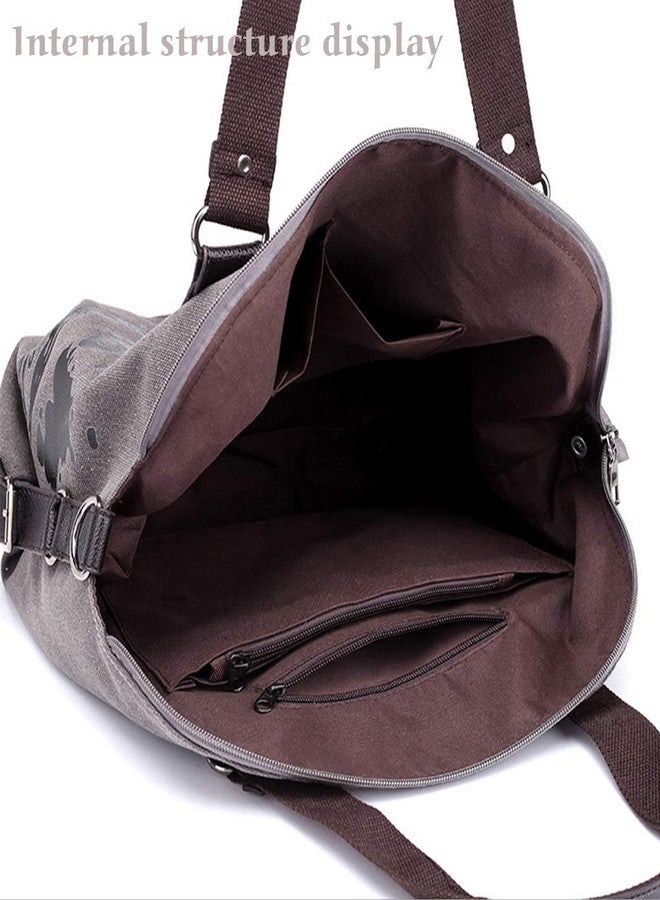 Chikencall Women Handbag Casual Vintage Hobo Canvas Daily Purse Shoulder Tote Shopper Bag, Gray, 19.68''H* 15.74''L* 6.29''W - Image 4
